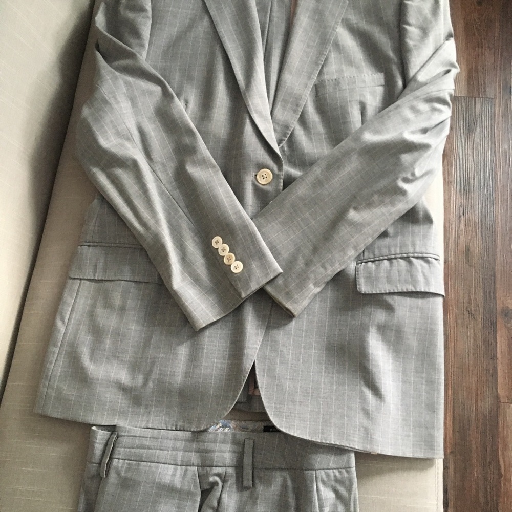 Paul Stuart Gray with Pink Pinstripe Suit for Women